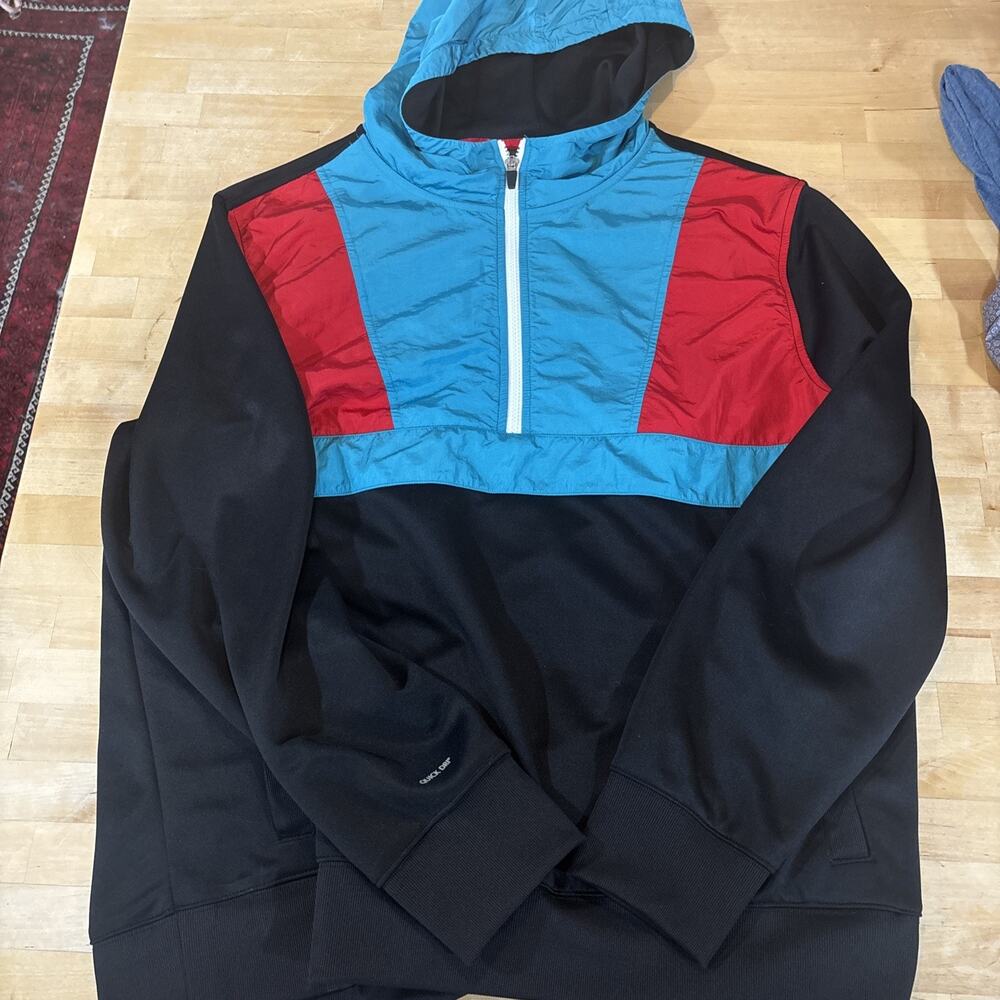 Men’s XL Xersion brand retro colorblock 1/4 zip hooded jacket W/ Kangaroo Pouch